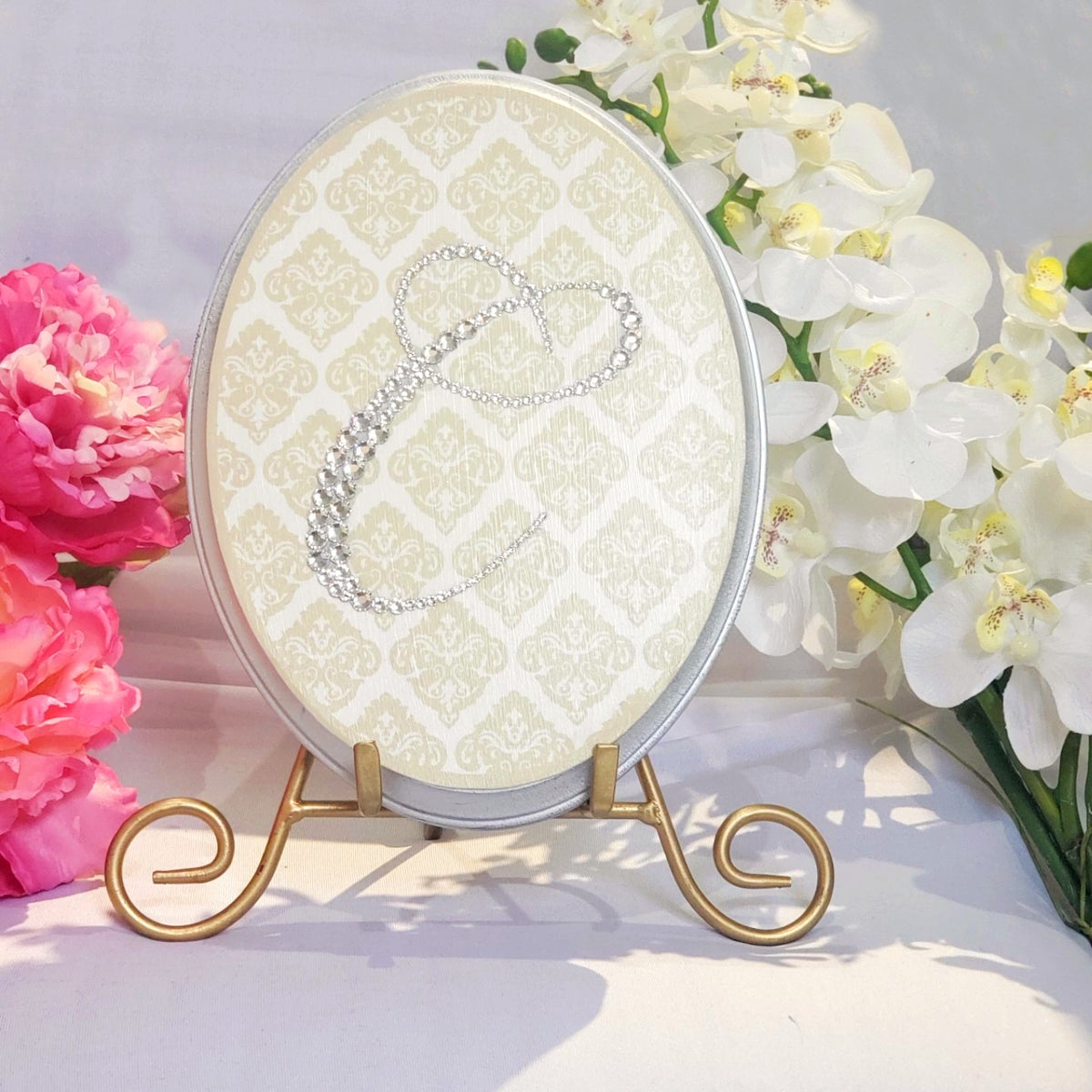 Personalized Swarovski Initial Wooden Keepsake Plaque 7x9"