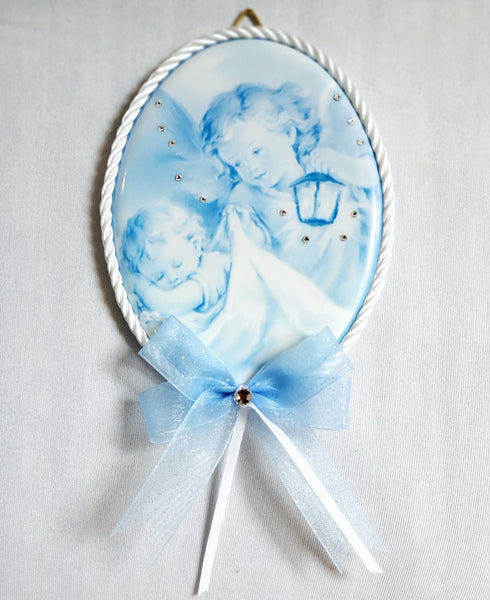 Keepsake Porcelain Plaque - Guardian Angel and Baby Blue Capezzale