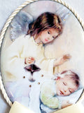 Keepsake Porcelain Plaque - Sleeping Baby with Guardian Angel Ivory Capezzale