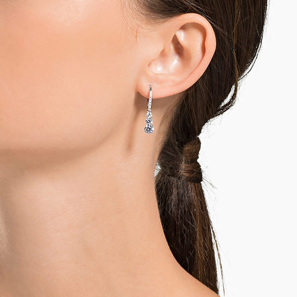 Attract Trilogy Earrings, White, Rhodium Plated