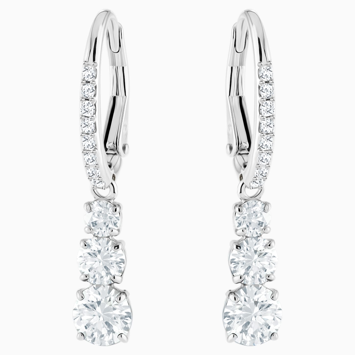 Swarovski Attract Trilogy Round Pierced Earrings; White; Rhodium Plated Dalmazio Design