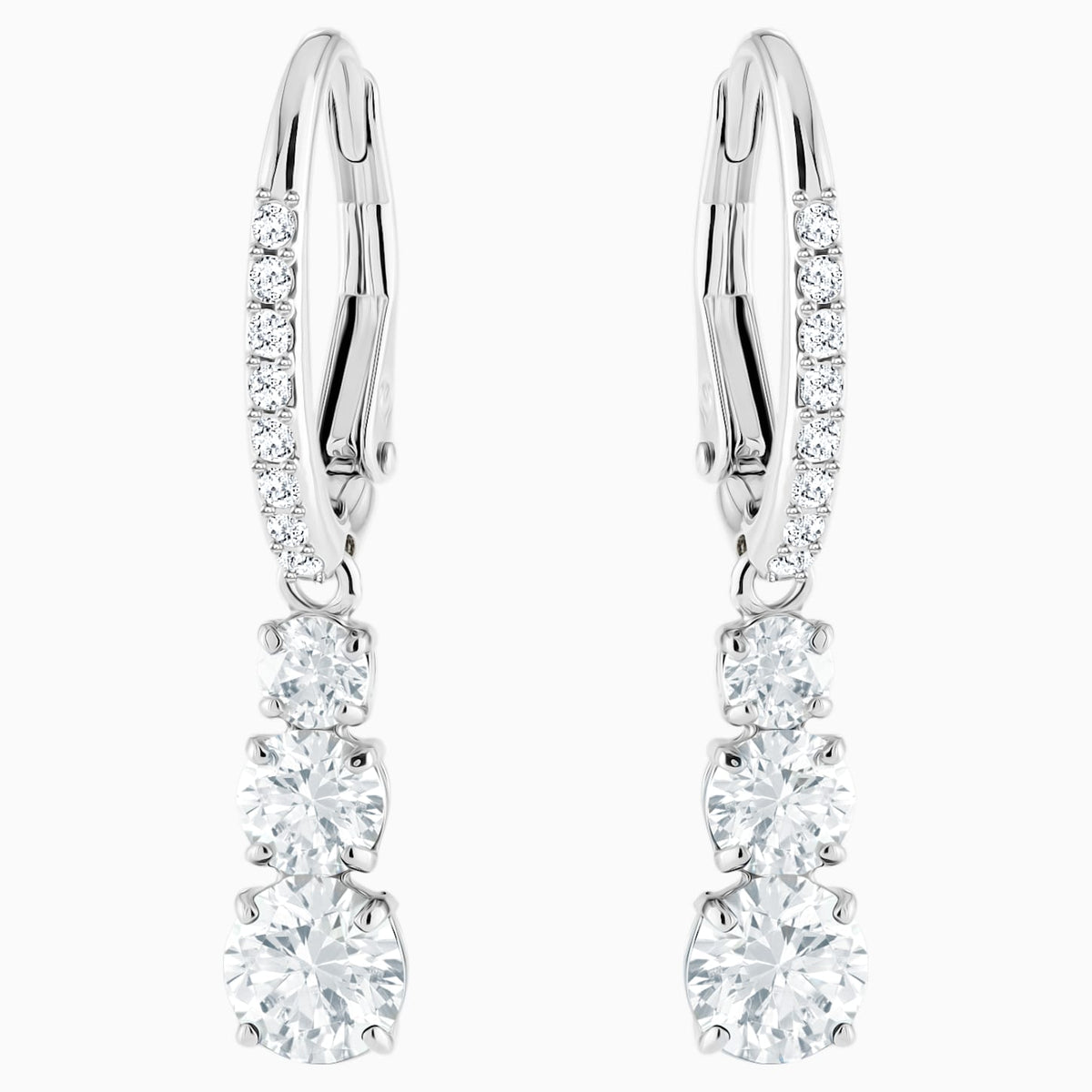 Swarovski Attract Trilogy Round Pierced Earrings; White; Rhodium Plated Dalmazio Design