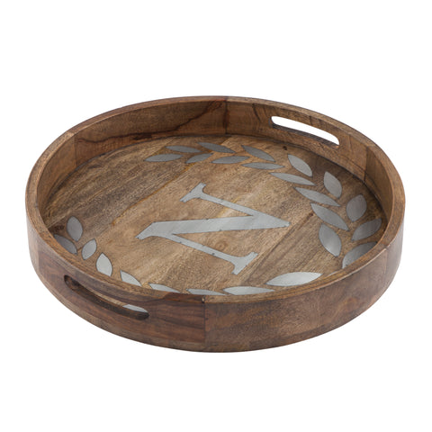 GG Collection Wood/Metal 20" Round Tray "N" - 20% OFF