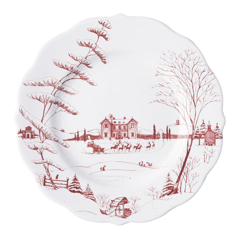 Country Estate Winter Frolic Ruby Dinner Plate Christmas Eve