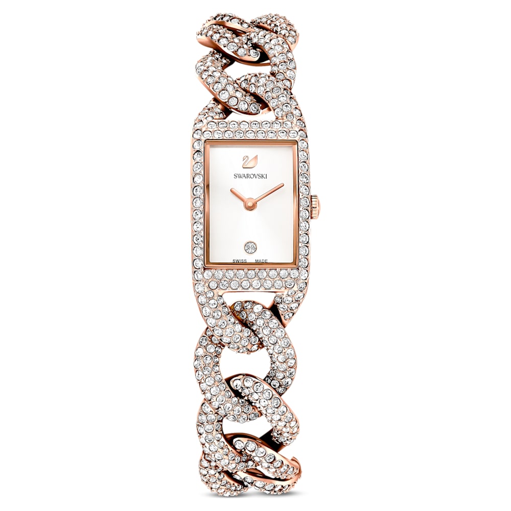 Cocktail Watch, Full Pavé, Metal Bracelet, Rose Gold Tone, Rose-gold Tone Pvd