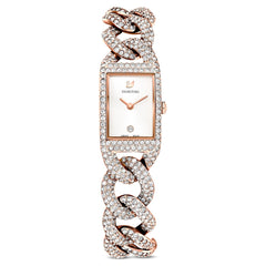 Cocktail Watch, Full Pavé, Metal Bracelet, Rose Gold Tone, Rose-gold Tone Pvd