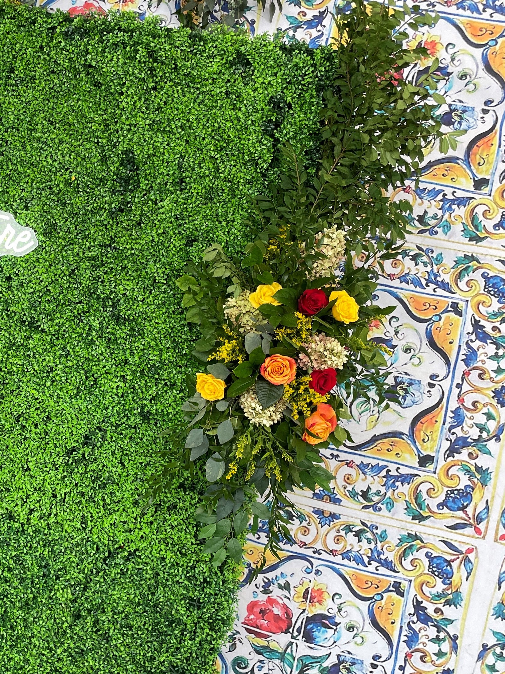 Green Boxwood Backdrop Rental