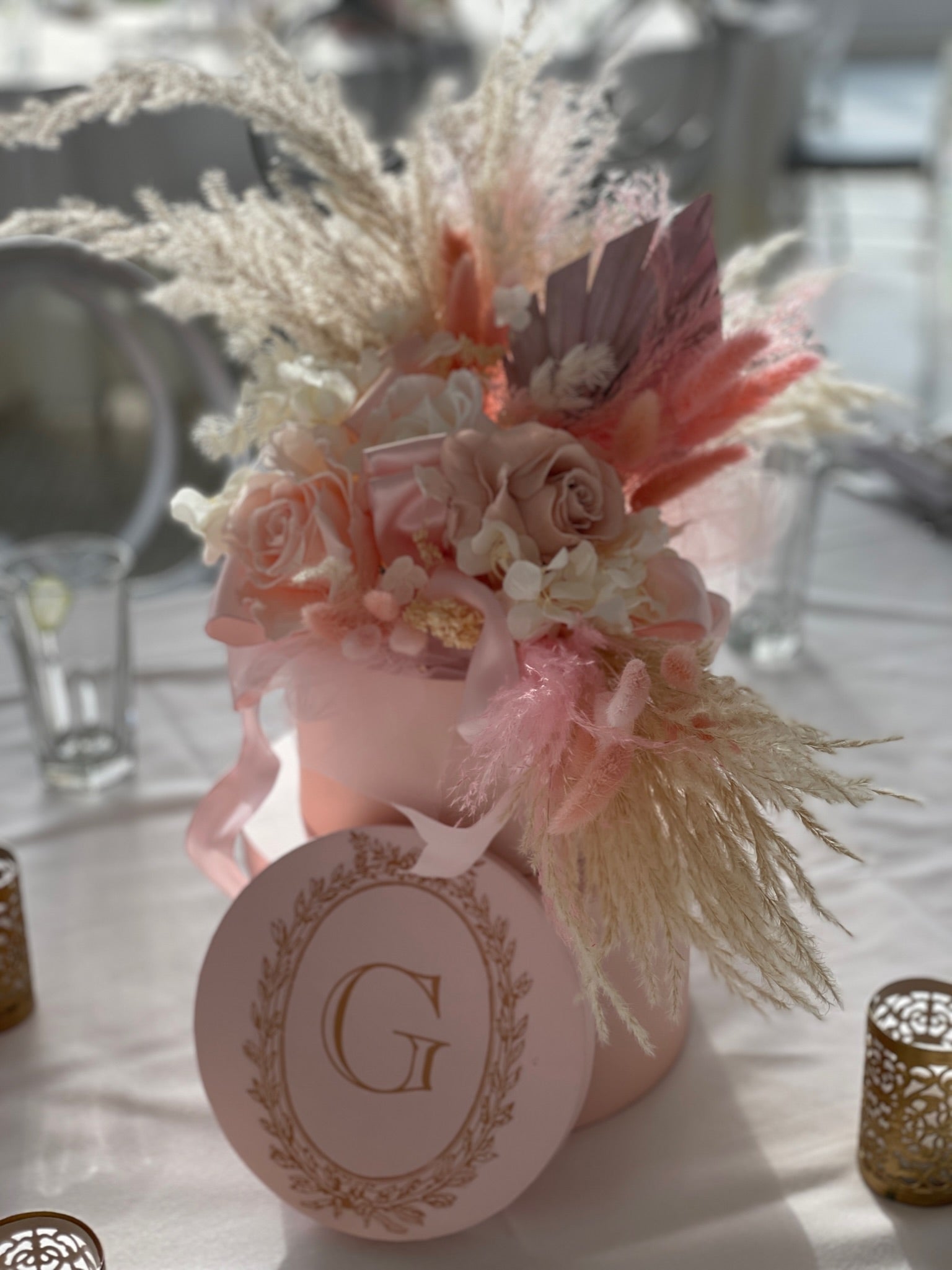Beautifully Blush Hat Box Centerpieces