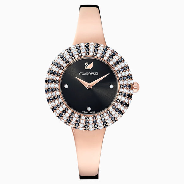 Swarovski Crystal Rose Watch; Metal Bracelet; Black; Rose-Gold Tone Pvd Dalmazio Design