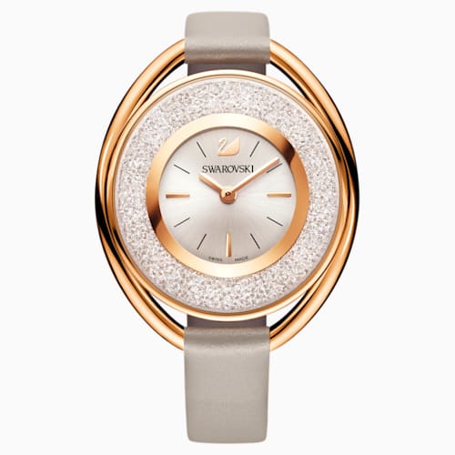 Crystalline Oval Watch&#44; Leather strap&#44; Gray&#44; Rose-gold tone PVD - LAST IN STOCK
