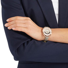 Crystalline Oval Watch&#44; Leather strap&#44; Gray&#44; Rose-gold tone PVD - LAST IN STOCK