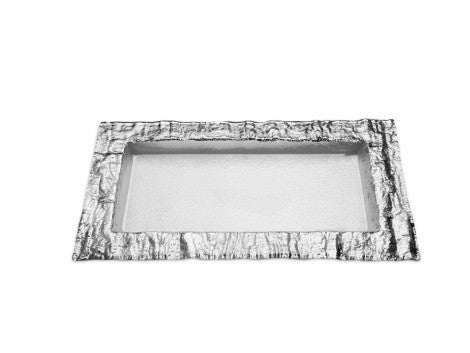 Medium Rectangular Glass Tray with Silver Embossed Border