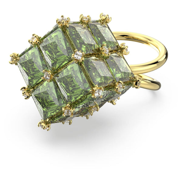 Curiosa Cocktail Ring, Square, Green, Gold-tone Plated