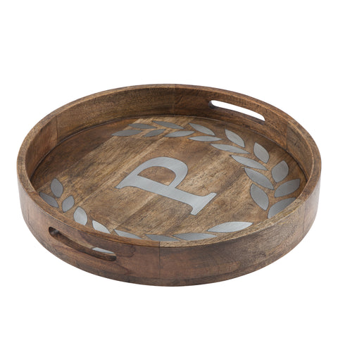 GG Collection Wood/Metal 20" Round Tray "P" - 20% OFF