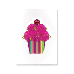 Fabric Flower Cupcake Birthday Card