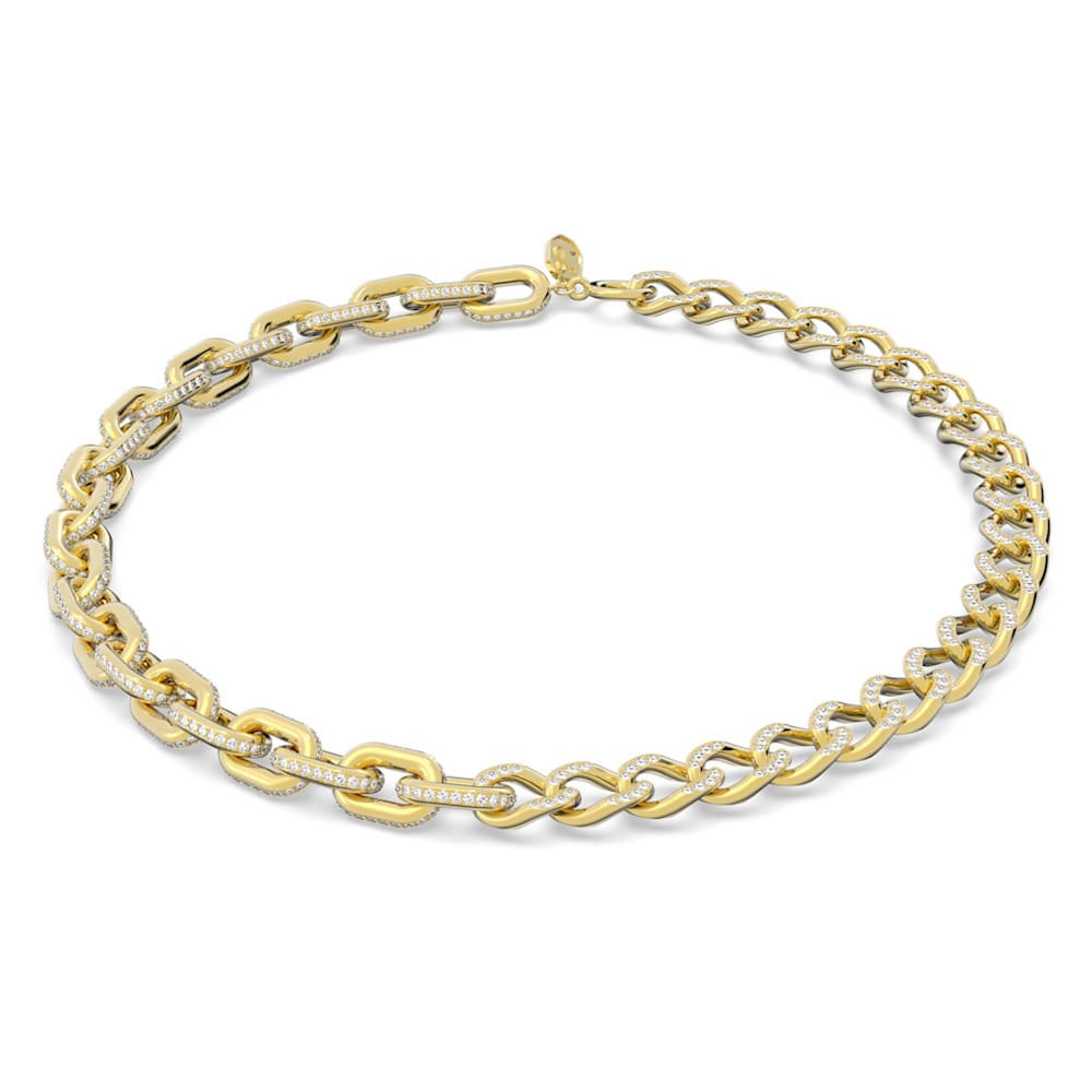 Dextera Necklace, Pavé, White, Gold-tone Plated