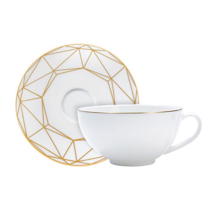 Gem Cut Gold Tea Cup &amp; Saucer