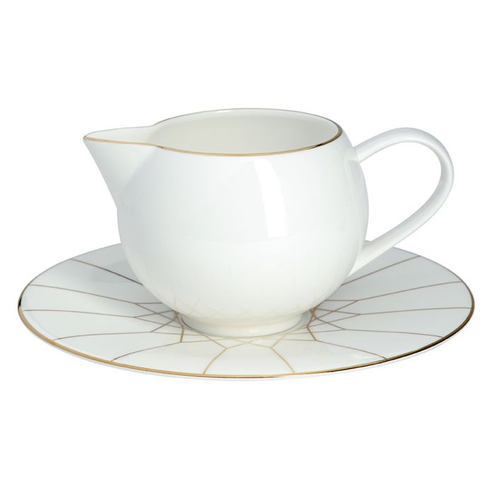 Gem Cut Gold Gravy Boat Saucer