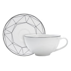 Gem Cut Onyx Tea Cup Saucer