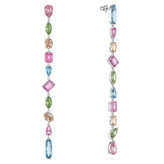 Gema Earrings, Asymmetrical, Extra Long, Multicolored, Rhodium Plated