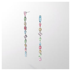 Gema Earrings, Asymmetrical, Extra Long, Multicolored, Rhodium Plated