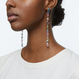 Gema Earrings, Asymmetrical, Extra Long, Multicolored, Rhodium Plated