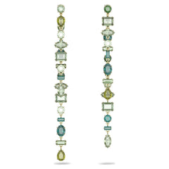 Gema Drop Earrings, Long, Green, Gold-tone Plated