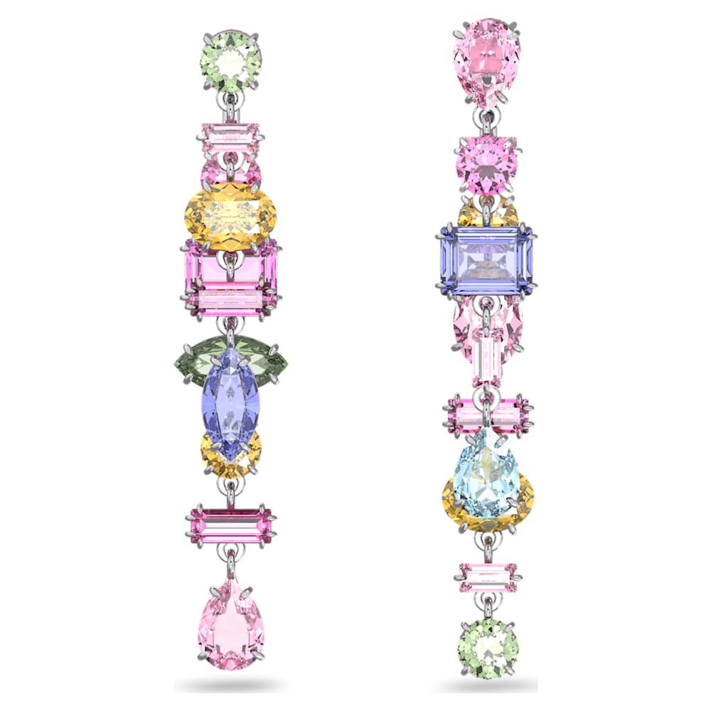 Gema Drop Earrings, Long, Multicolored, Rhodium Plated