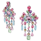 Swarovski Gema Clip Earrings - Chandelier - Multicolored - Rhodium Plated - Dalmazio Design