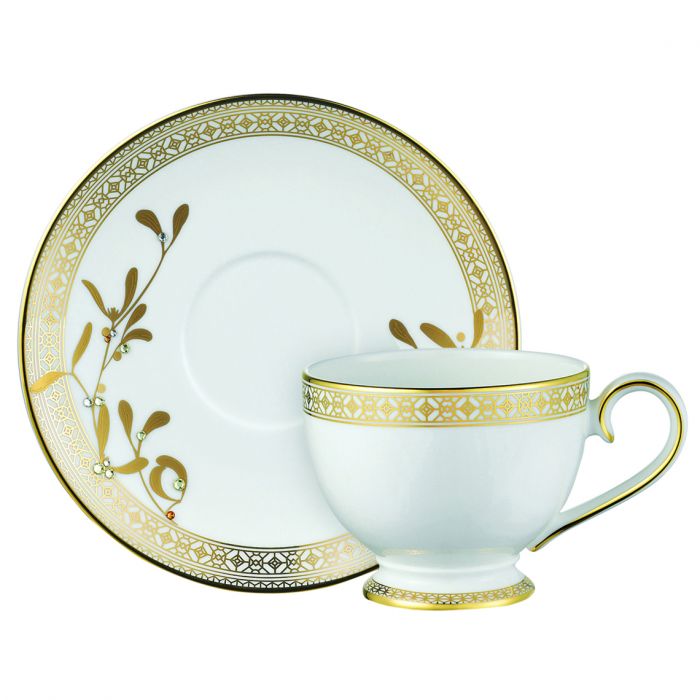 Golden Leaves Tea Cup Saucer Gold