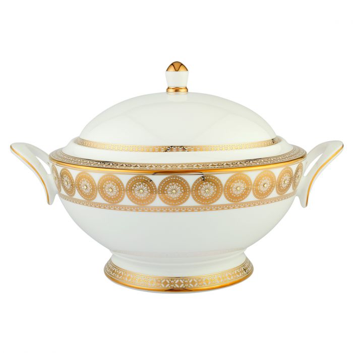 Golden Leaves Covered Vegetable Bowl / Soup Tureen&#44; Gold