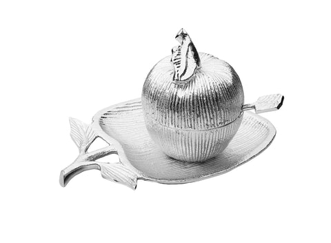 Silver Apple Shaped Dish with Removable Honey Jar