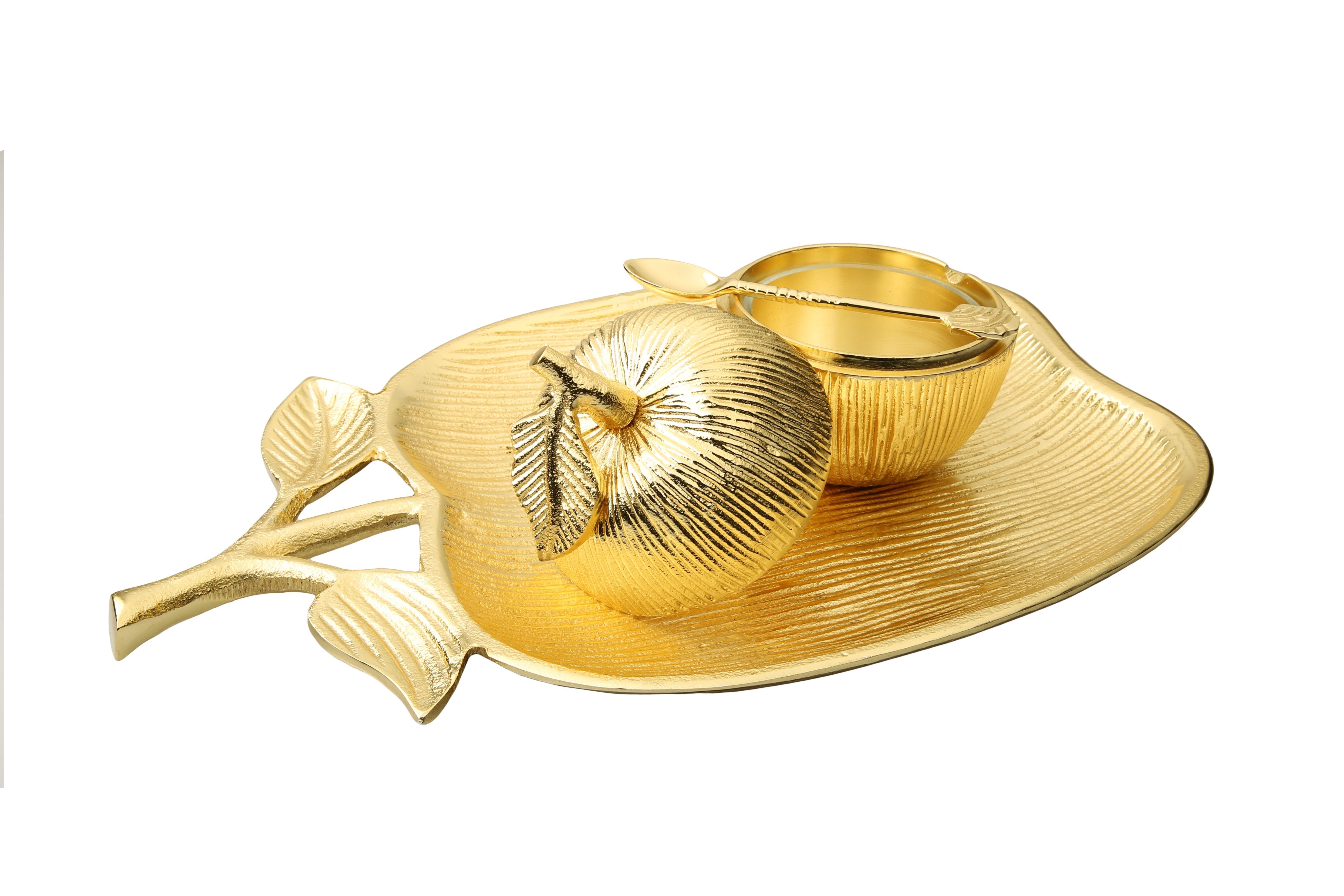 Large Gold Apple Shaped Dish with Removable Honey Jar