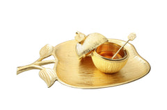 Large Gold Apple Shaped Dish with Removable Honey Jar