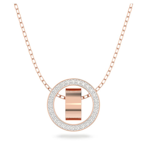 Hollow Pendant, Circle, White, Rose-gold Tone Plated