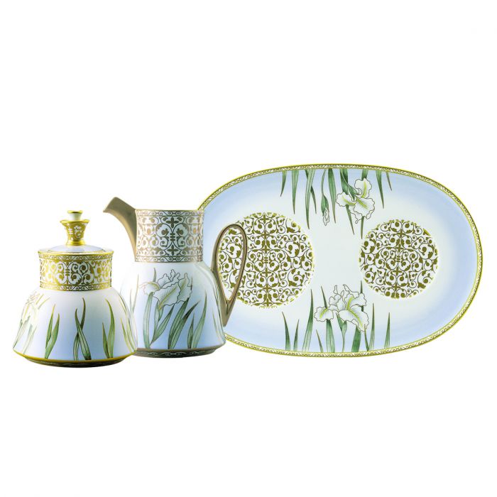 Iris Sugar Bowl & Creamer & Tray Set