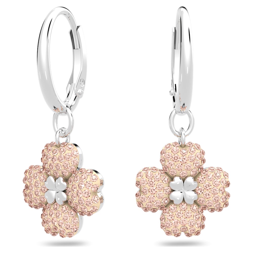Latisha hoop earrings, Flower, Pink, Rhodium plated - LAST IN STOCK