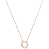 Swarovski Make sure you accessorize in style for any occasion in this gorgeous pendant. Plated in rose gold&#44; it features a pavé circular motif embellished with crystals and micro Crystal Pearls. A timeless and elegant piece for your collection&#44; which will easily mix and match with your other Swarovski designs. The pendant comes on a rose gold-plated chain.<br><br><i>Dimensions:</i><br>Length: 14 7/8 inch<br>Pendant size: 3/4x3/4 inches Dalmazio Design