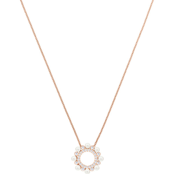 Swarovski Make sure you accessorize in style for any occasion in this gorgeous pendant. Plated in rose gold&#44; it features a pavé circular motif embellished with crystals and micro Crystal Pearls. A timeless and elegant piece for your collection&#44; which will easily mix and match with your other Swarovski designs. The pendant comes on a rose gold-plated chain.<br><br><i>Dimensions:</i><br>Length: 14 7/8 inch<br>Pendant size: 3/4x3/4 inches Dalmazio Design