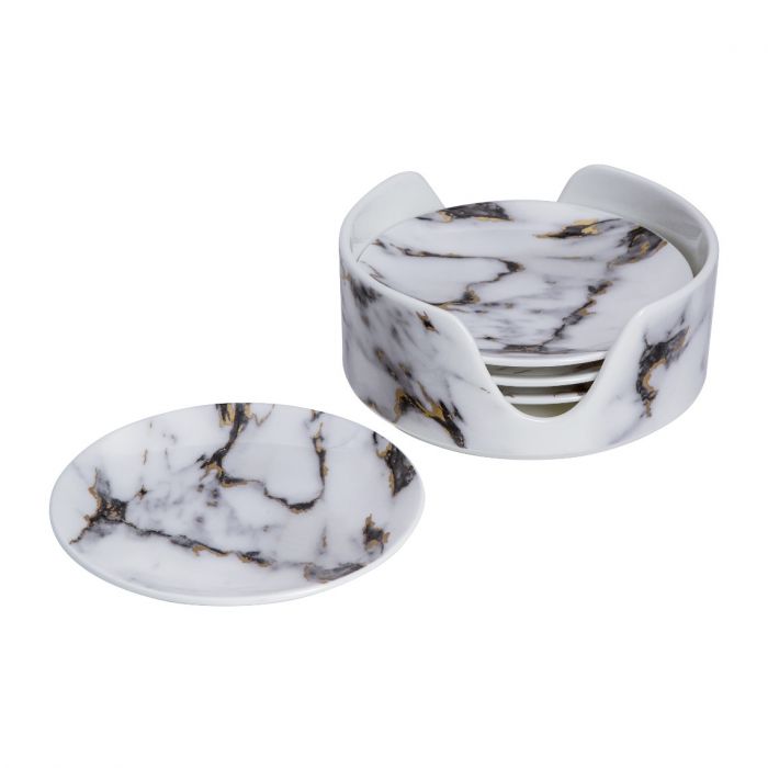 Marble Venice Fog Coaster in Holder (Set of 4)