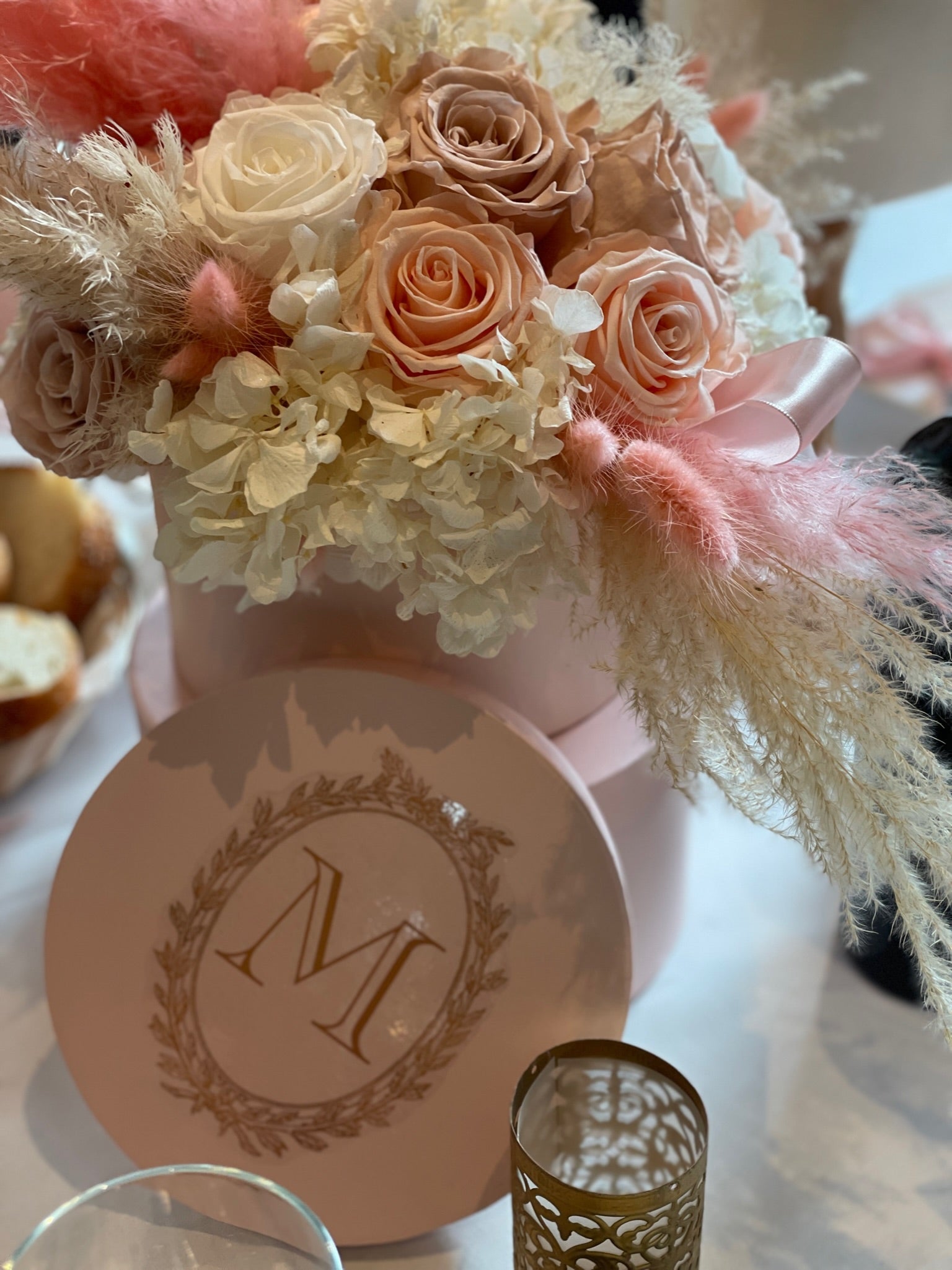 Custom Hat Box Centerpiece with Personalized Design Rental