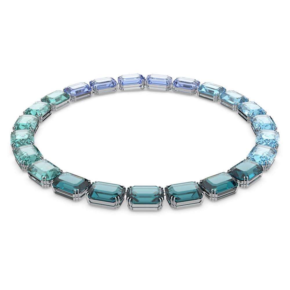 Millenia necklace, Octagon cut, Blue, Rhodium plated