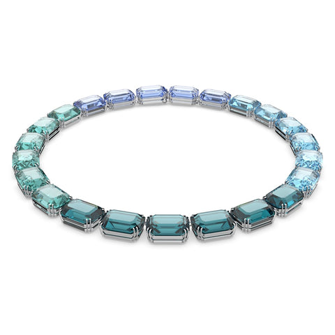 Millenia necklace, Octagon cut, Blue, Rhodium plated