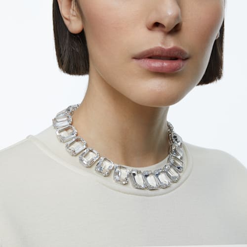 Millenia Necklace, Octagon Cut Crystals, White, Rhodium Plated