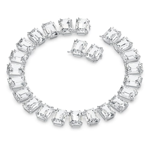 Millenia Necklace, Octagon Cut Crystals, White, Rhodium Plated