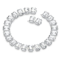 Millenia Necklace, Octagon Cut Crystals, White, Rhodium Plated