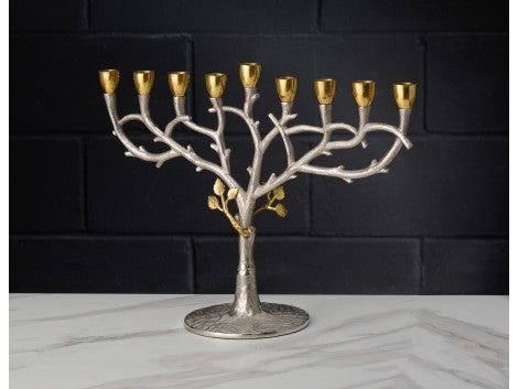 Two-tone Menorah with Leaf Design