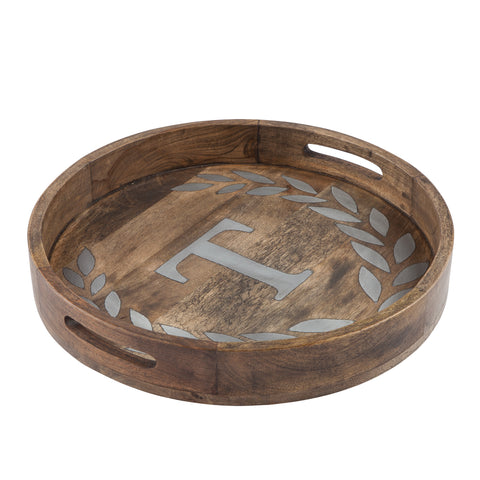 GG Collection Wood/Metal 20" Round Tray "T" - 20% OFF