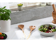 Set of 2 Wooden Salad Servers With Gold Handle