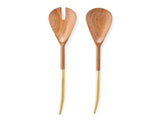 Set of 2 Wooden Salad Servers With Gold Handle